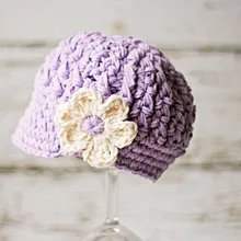 Вязаная крючком Детская шапка для газетчика, Детская фотография, хлопок, светло-фиолетовый и кремовый цветы