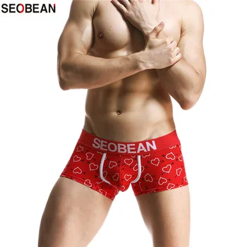

SEOBEAN Men's Underwear Love Printing Cotton Men's U-pouch Bag Push Up Design Body Shaping Sexy Boxers