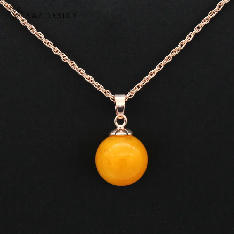 S&Z DESIGN New Fine Round Beeswax 585 Rose Gold Color Dangle Earrings Jewelry Sets For Women Wedding Fashion Pendant Necklace