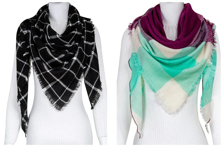 Evrfelan Fashion Warm Women's Scarf High Quality Winter Scarves Female Neck Wear Plaid bufanda Triangle Shape Scarf Wholesale
