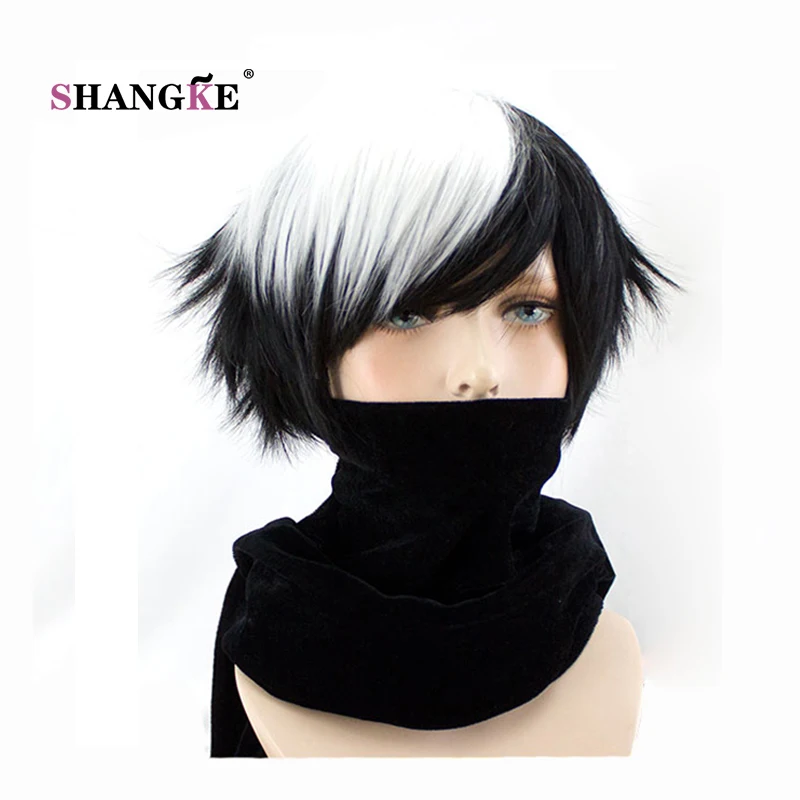 

SHANGKE Short Straight Cosplay Wigs Black White Hair For Man Cosplay Costumes Hair Heat Resistant Synthetic Wigs