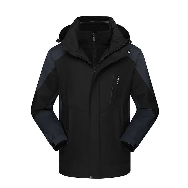 Зимняя походная куртка для мужчин и женщин из 2 предметов, водонепроницаемая теплая ветровка для спорта на открытом воздухе, мужские пальто VA547 - Цвет: Men Black