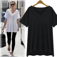 Повседневная Свободная однотонная женская футболка с коротким рукавом, хлопковая летняя футболка с v-образным вырезом, Женская Офисная футболка