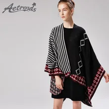 [AETRENDS] винтажное мексиканское пончо в полоску для женщин, пашмины, женское пончо, кашемировый роскошный шарф, длинные шали, Z-6560