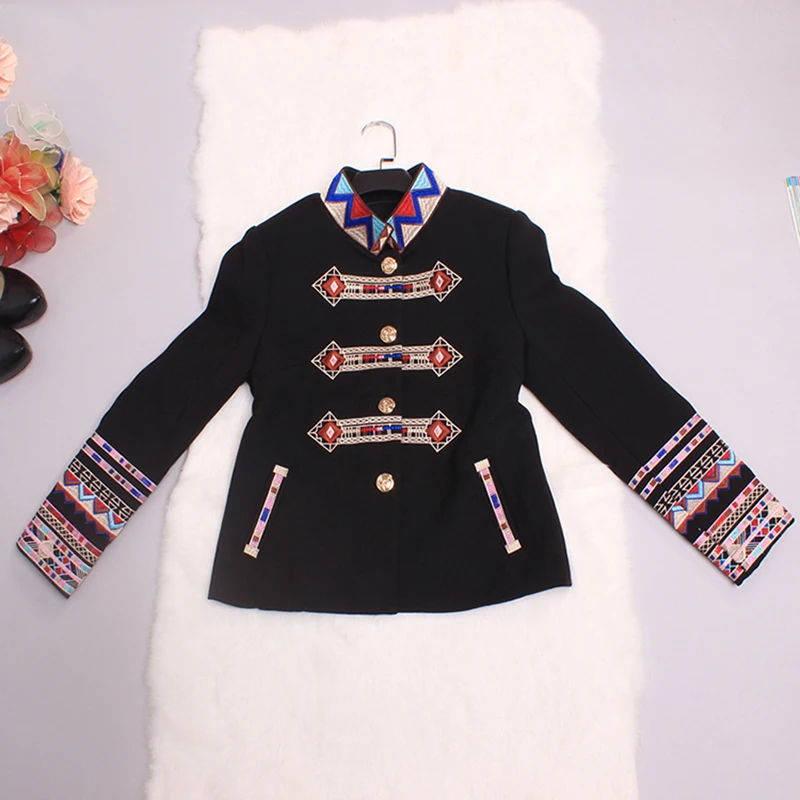 Punk Jackets Gothic Autumn-Winter New Fashion Coat Full Sleeve Geometric Flower Embroidery Turtleneck Black New Jacket Women Punk Jackets Gothic Autumn-Winter New Fashion Coat Full Sleeve Geometric Flower Embroidery Turtleneck Black New Jacket Women