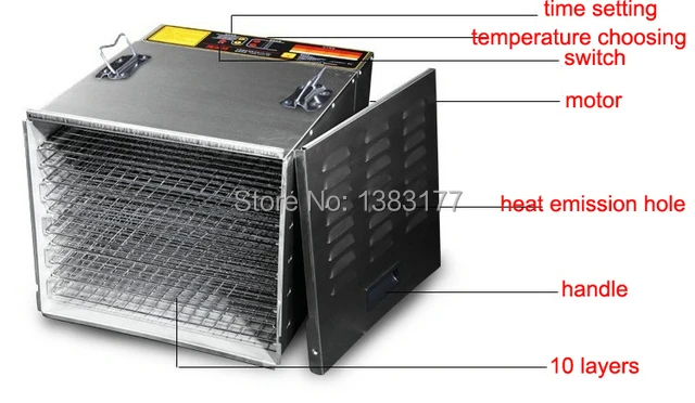 Новая модель 10 слоев нержавеющей стали Овощной Дегидратор Фрукты сушильная машина еда Фрукты сушилка