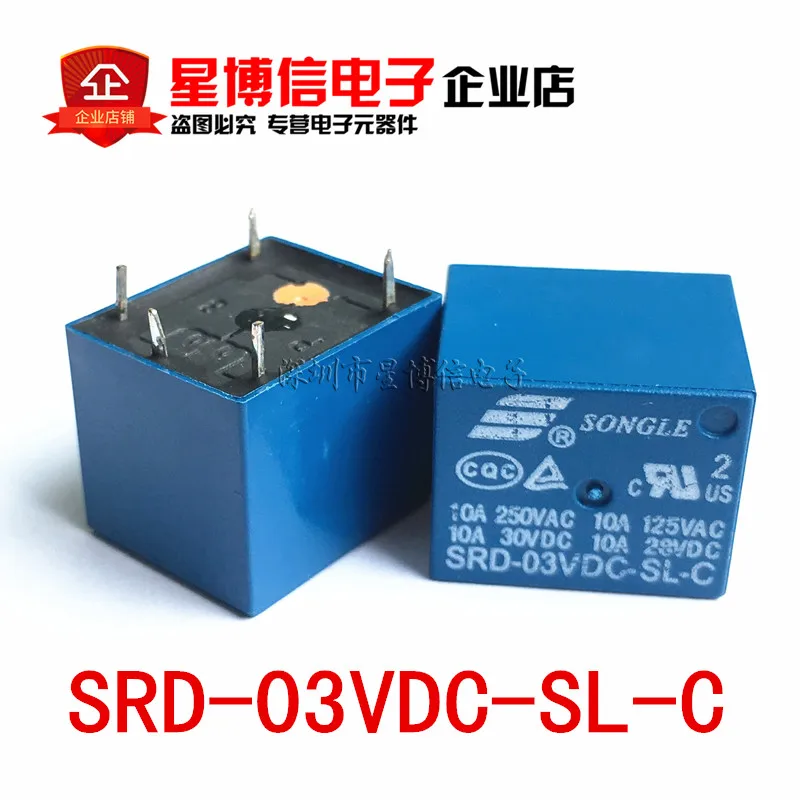 

Free Shipping 20pcs SRD-03VDC-SL-C songle 3VDC 10A 250 VAC Power relay PCB Type T73-5V 5 feet 100% new