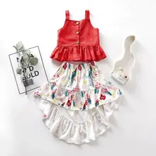 Canis Toddler Kid Baby Girl Clothes Button Vest Tops+Floral Dress Outfits Set US Canis Toddler Kid Baby Girl Clothes Button Vest Tops+Floral Dress Outfits Set US