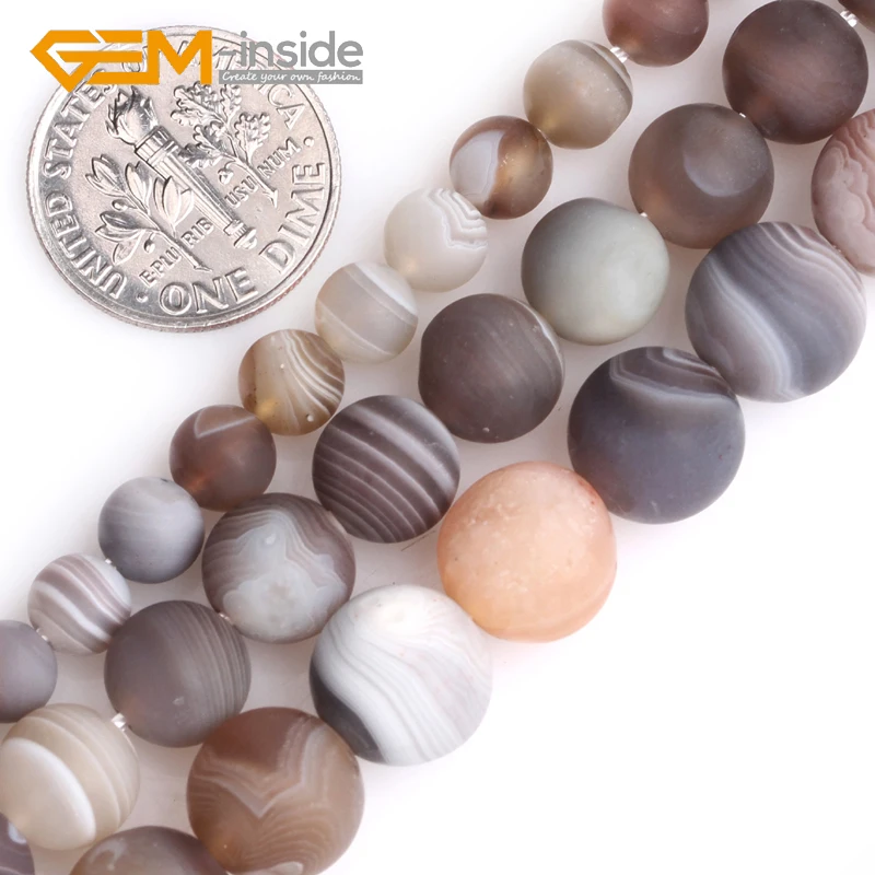 

6mm 8mm 10mm Natural Gem-inside Botswana Agates Frost Matte Round Shape Loose Beads For Jewelry Making Strand 15" Wholesale