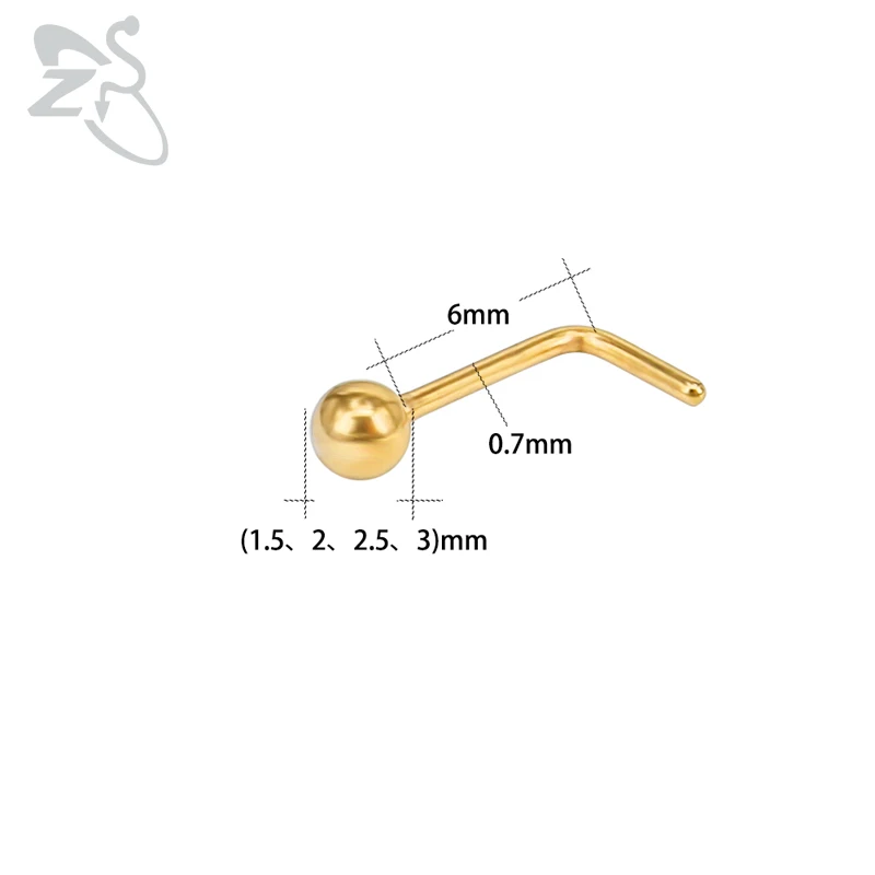 ZS, 4 шт./лот, шпильки для носа, круглые кольца для носа, l-образная форма, золотые ноздри, Пирсинг из нержавеющей стали, пирсинг для носа, ювелирные изделия для женщин