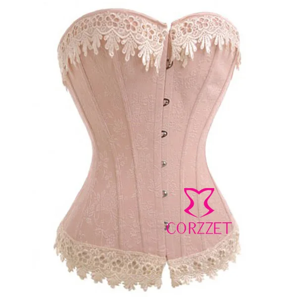 Newest 2014Sexy Lingerie Boned Lace Up Back Pink Bustier Basque Cotton
