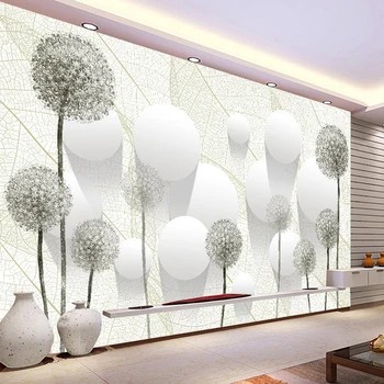 

Custom Self adhesive Wallpaper Modern 3D Stereoscopic White Ball Dandelion Living Room Sofa TV Background Wall Decoration Mural