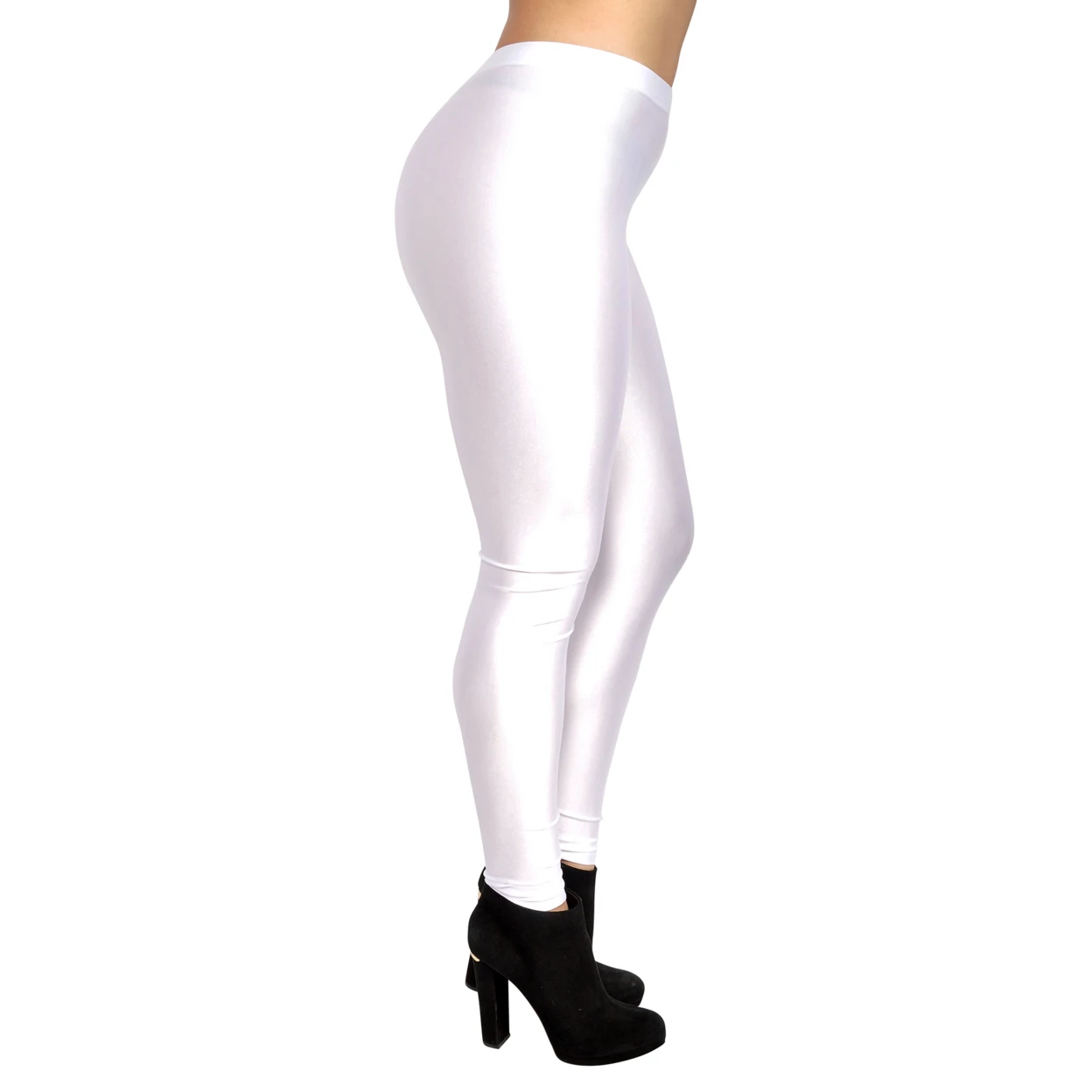 Women's Shiny Candy Neon Leggings Small White (2)