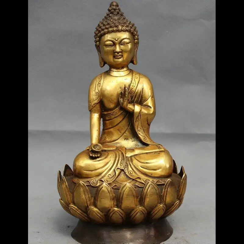 

88006277<<<11" Folk Tibet Bronze Buddhist Sakyamuni Shakyamuni Buddha On Lotus Statue