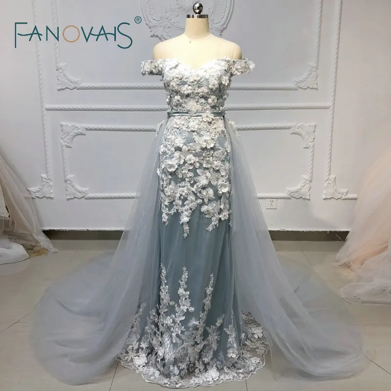 &quotСеро-синие вечерние платья со съемным шлейфом 2019 Vestidos De Fiesta длинные вечернее