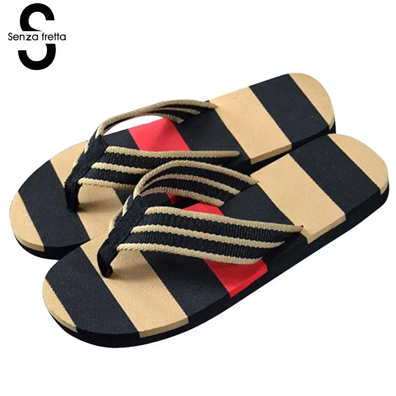 Senza Fretta Men Flip Flop Slipper Summer Flip Flops Outdoor Stripe Flip Flops Casual Sandals Slippers Men Beach Non-slip Shoes