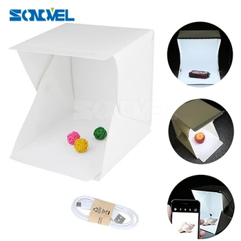 

Professional Mini Folding Studio Diffuse Soft Box Tent with LED Light Black White Background Backdrops Photo Studio Accessories
