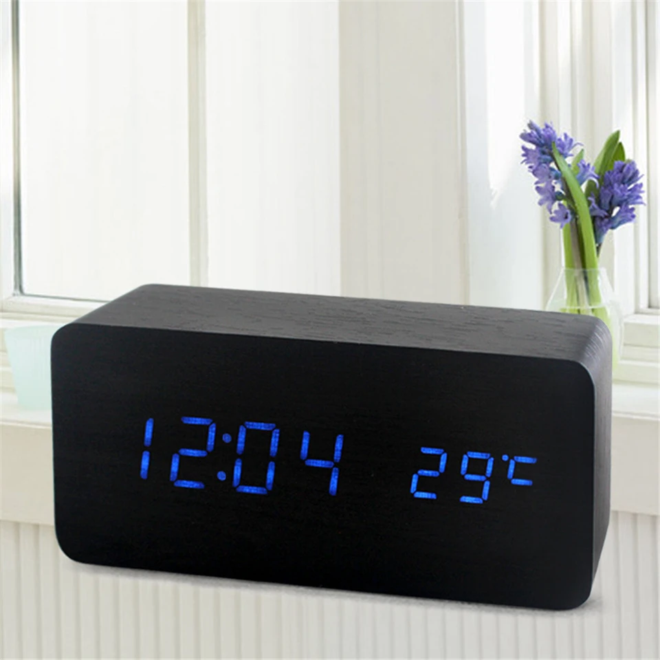 Светодиодный «умное» Голосовое управление будильник с термометром, деревянные часы, цифровые часы, электронные часы и стоимость
