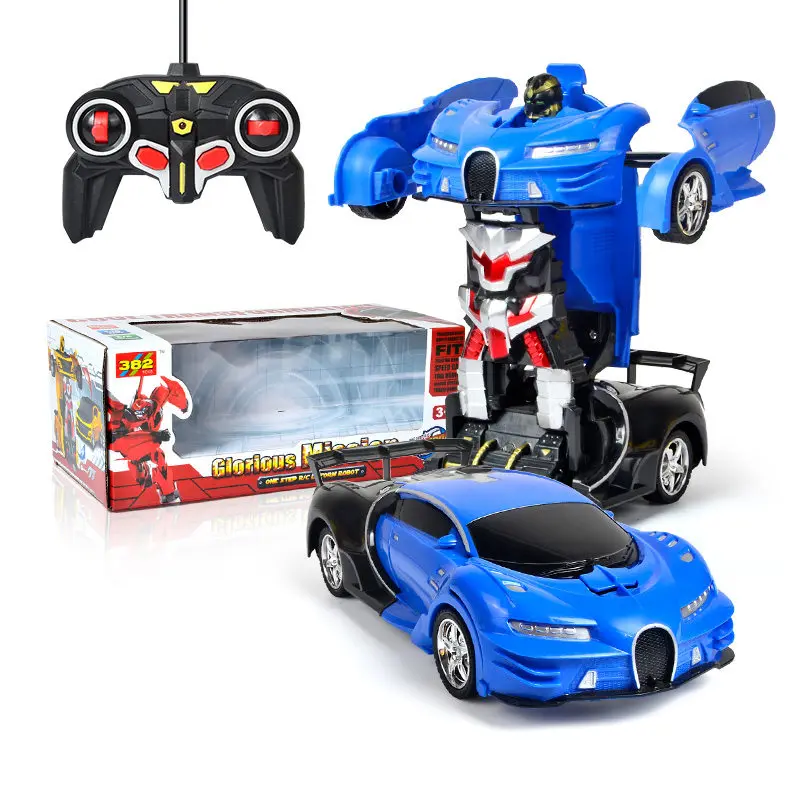 2в1 Радиоуправляемый автомобиль Трансформация Роботы спортивный автомобиль радиоуправляемые машинки модель гоночных игрушек деформационный автомобиль радиоуправляемые роботы детские подарки - Цвет: Bugatti blue box 1