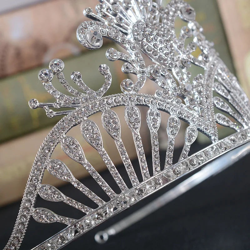 Frete grátis personalizado grande tiara concurso alto Rainha tiara de Strass tiara de noiva festa decoração da menina coroa tiara de prata (3)