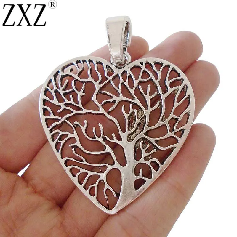 

ZXZ 2pcs Antique Silver Large Tree Heart Charms Pendants for Necklace Jewelry Making Findings 65x50mm