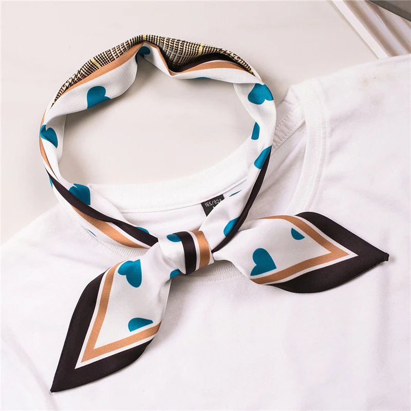 

Women Long Skinny Scarf Female Silk Hair Neck Scarves Heart Love Print Elegant Lady Head Band Scarfs Bag Ribbons Tie Sharp