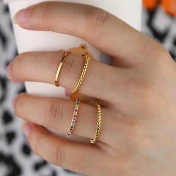 

minimal minimalist thin small band ring for women finger stacking cz eternity ring set