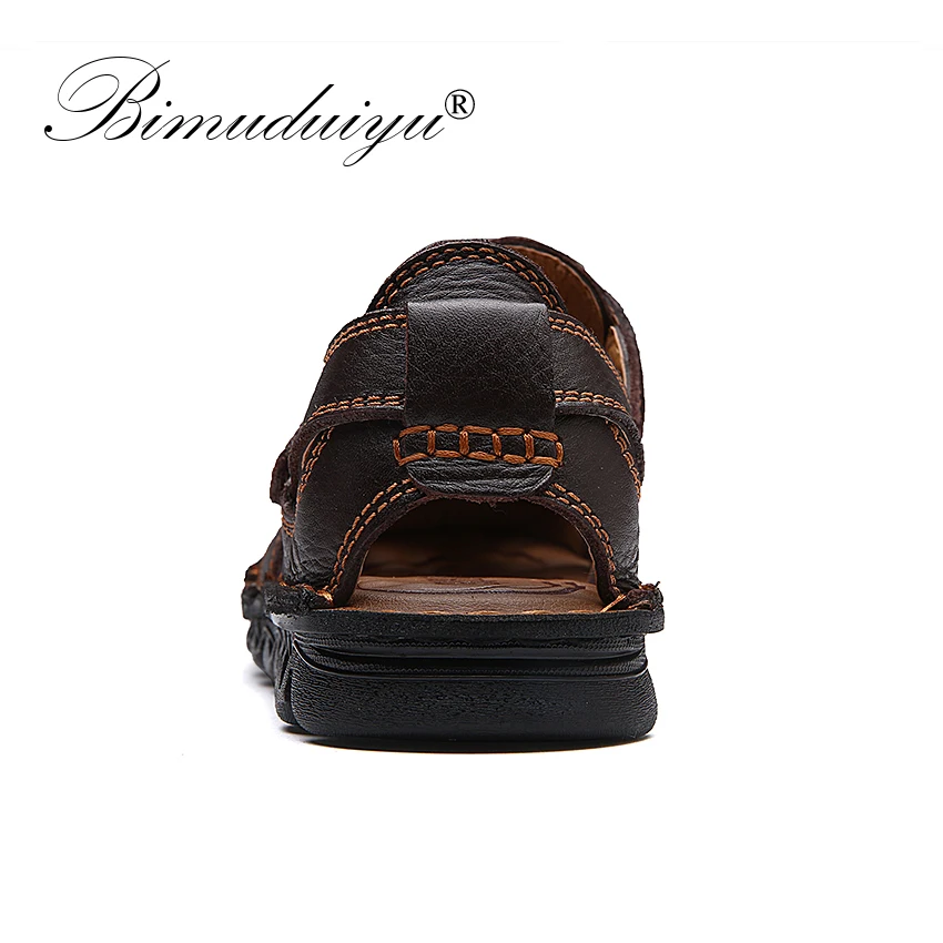 BIMUDUIYU Brand Genuine Leather Summer Men's Sandals Casual Beach Shoes Quality Roman Sandalias Soft Sole Sandals Plus Size 48