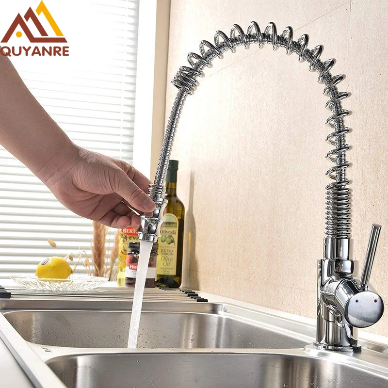 quyanre wanfan chrome  Monobloc  spring pull down spring kitchen faucet single handle mixer tap sink faucet pull out spray kitchen faucet