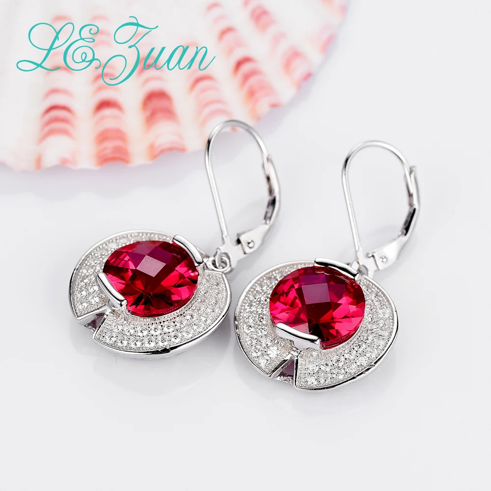 

L&zuan 925 Sterling Silver Drop Earrings 8.23ct Red Stone Romantic Luxury Earrings Fine jewelry For Women