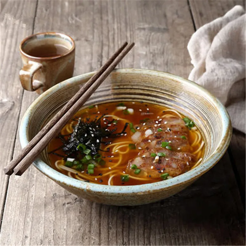

KINGLANG Japanese household instant noodle ramen bowl Creative ceramic retro bowl Personality large soup bowl