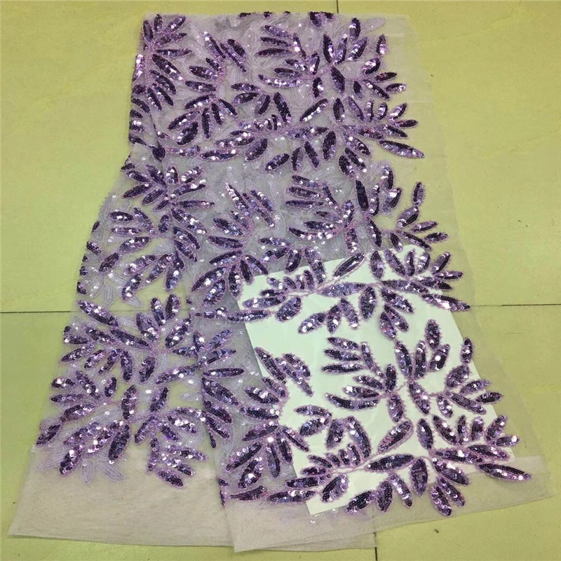 

VILLIEA Hand-Made Lilac French Lace Fabric High Quality Sequin Lace Net African Lace Fabric Glittery Lace Fabrics For Wedding