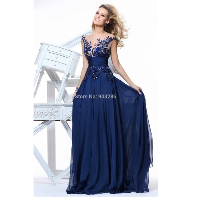 Best Fashion Noble Elegant Blue Free Shipping Chiffon Appliques Natural
