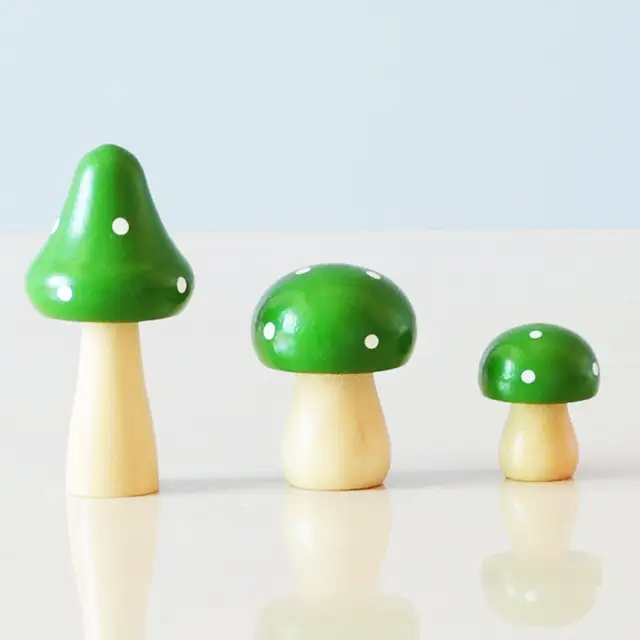 3pcs Set Colorful Mini Landscape Decor Diy Wooden Mushrooms