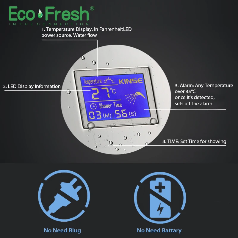 Ecofresh Роскошная умная Душевая насадка для ванной, термостатический дождевой душевой набор, термостатический смесительный клапан, Душевая система