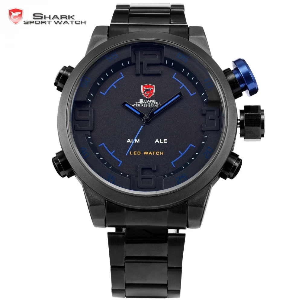 SHARK Sport Watch Brand Alarm Dual Time Stainless Full Steel Strap