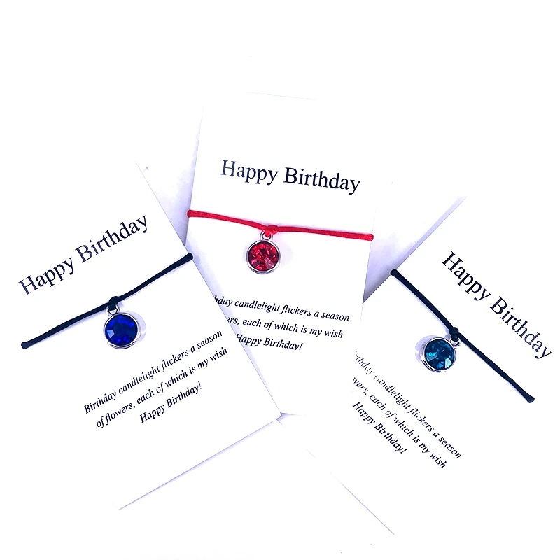 

Luck Red Black String Birthstone Charm Bracelets for Women Gifts for Men Adjustable Crystal Bracelet Happy Birthday Cards X044