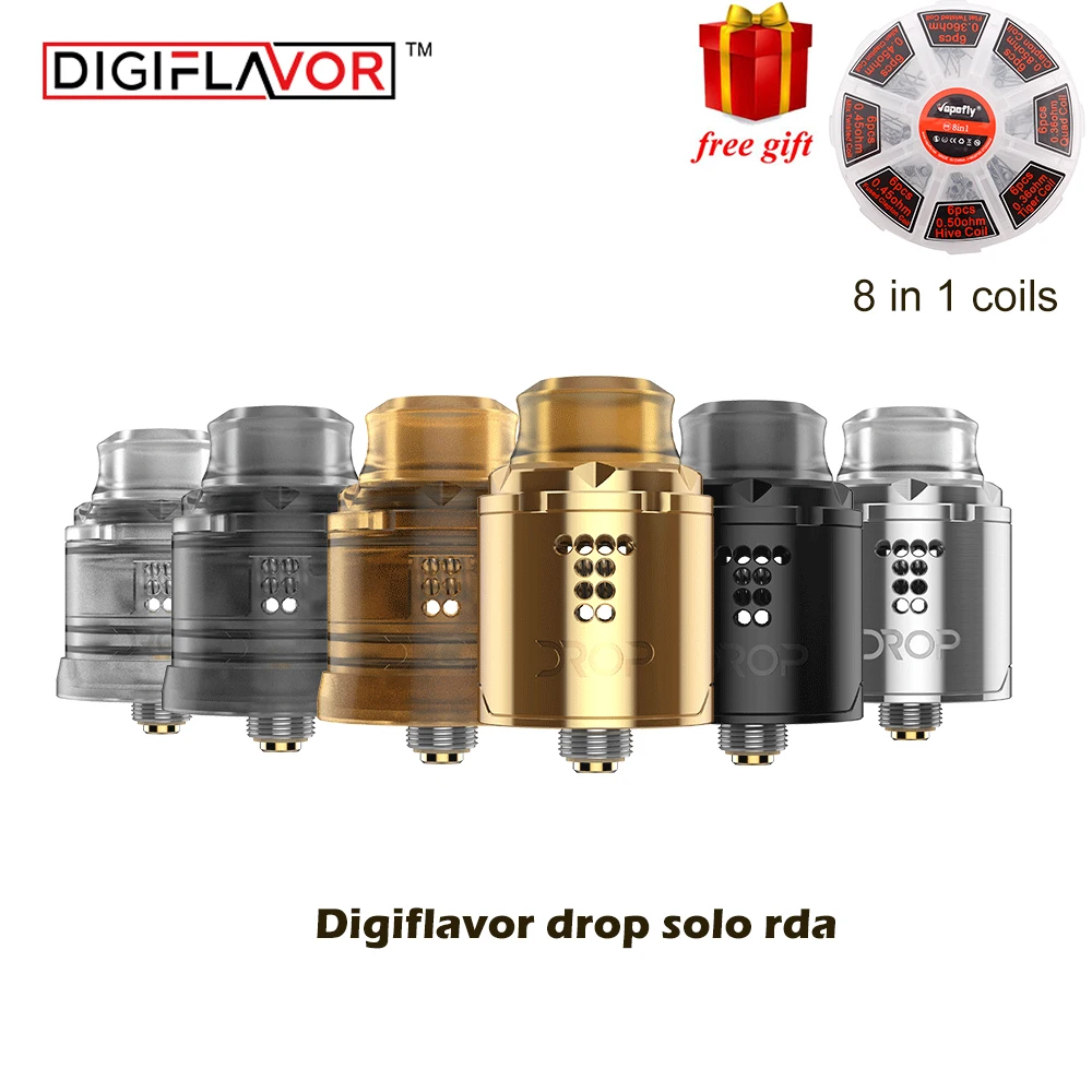 

Original Digiflavor Drop Solo RDA single coil 22mm with two caps standard 510 and BF Squonk 510 pin deep base