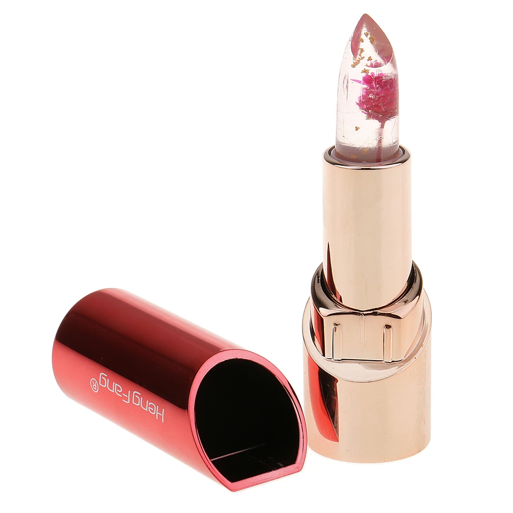 3x Transparent Clear Jelly COLOR TEMPERATURE CHANGE Lipsticks Flower Inside Lip Stick Balm & Mirror Lid WATERPROOF PINK SHADE