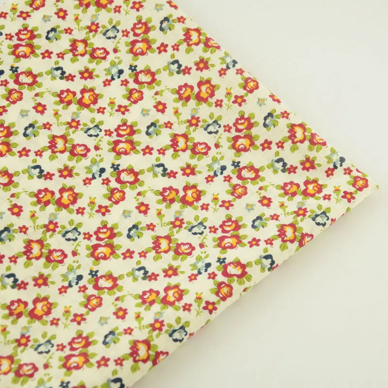 Red Flowers and Green Leaves Design 100%cotton Fabric Telas Tecido Tissue Fat Quarter Doll's DIY Beginner's Practice Art Work CM|flower
