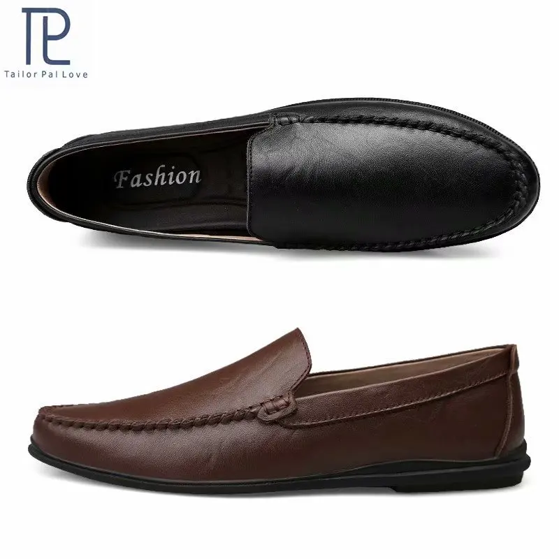 

Leather Men Casual Shoes Brand 2019 Mens Loafers Moccasins Breathable Slip on Black Driving Shoes Plus Size 37-46