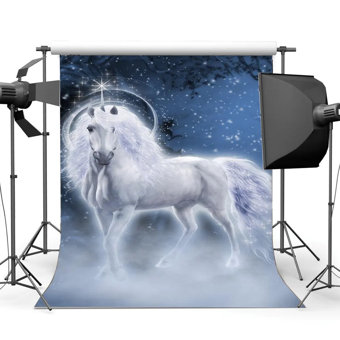 

Happy 1st Birthday Unicorn Backdrop Fairytale Shining Night Enchanted Bokeh Glitter Sequins Castle Background