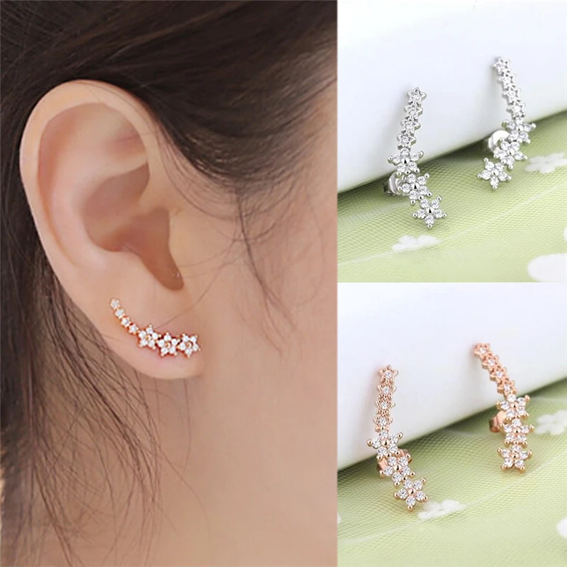 Korean Style Prevent Allergy Star Stud Earrings for Women Cubic Zircon