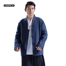 Chinese Men Clothing Retro Kong Fu Costume Linen Long Sleeve Shirts Mens Casual Tops Uniform Shirt Coat Loose Tunic Q395
