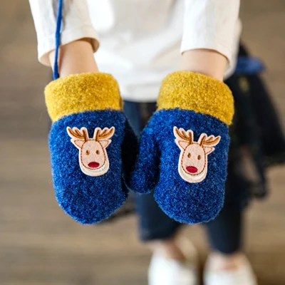 Олень зимний дети перчатки Малыш Мальчики Девочки перчатки толстые теплые перчатки с полной Пальцы для 1-4Yrs детей рождественские подарки - Цвет: Синий