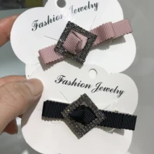 Fashion Women Girls Simple Shiny Crystal Rhinestones Square Hair Clips Elegant Ribbon Hairpins Hair Accessories Exquisite Gift