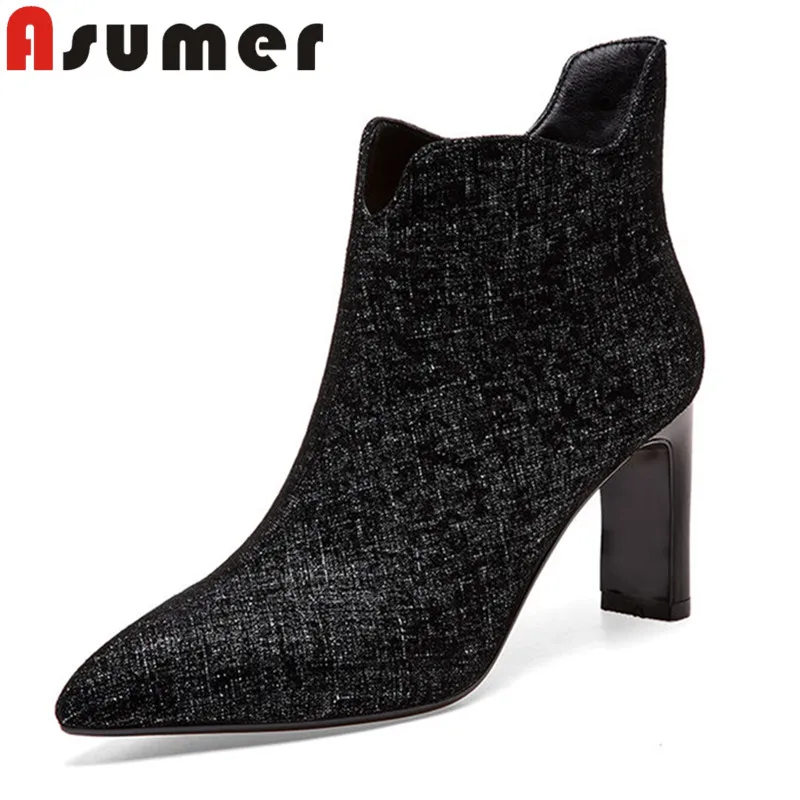 

ASUMER 2020 FASHION sexy pointed toe ankle boots for women shallow popular winter boots strange heels zip genuine leather boots