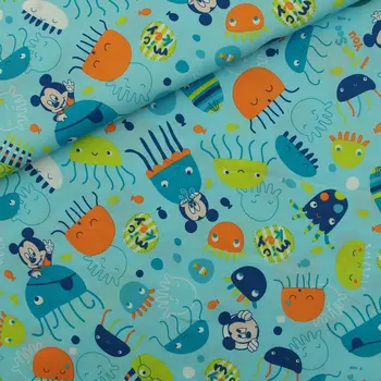 

140cmx100cm Cotton Fabric for textile, pathwork, cloth - Mickey and Jellyfish on blue background(368)
