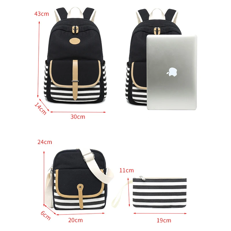  3pcs/set Canvas Fringe Women Backpack Student Book Bag with Purse Laptop College Bagpack Female Sch