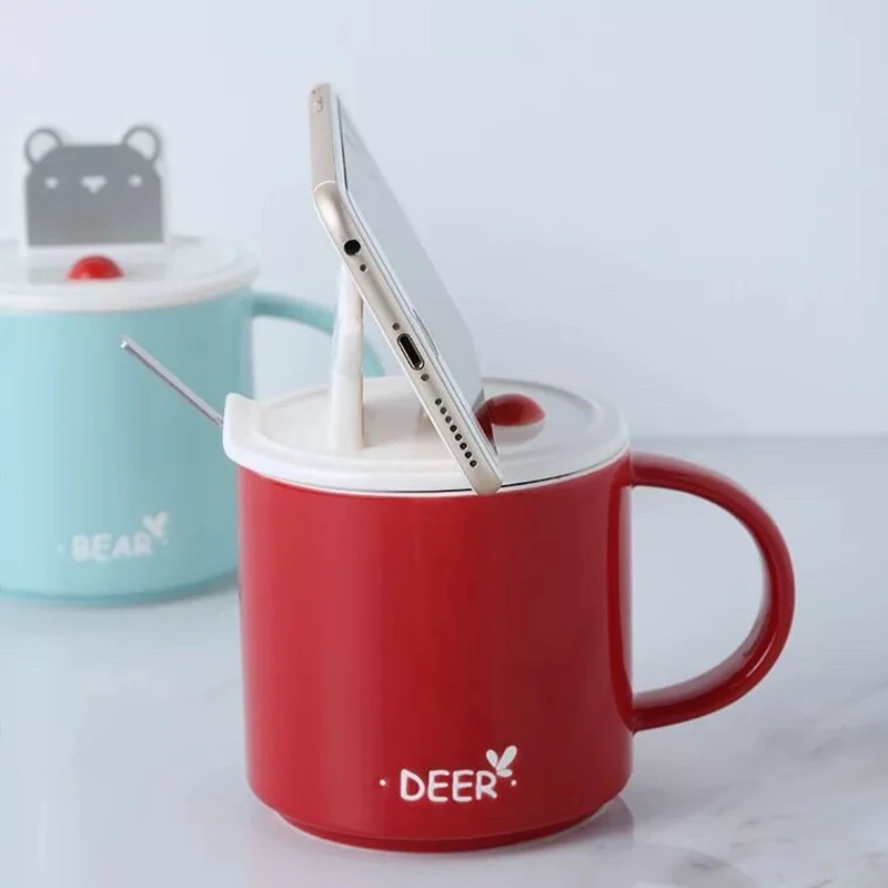 HOMIE Fun animal stent cup With lid and spoon cup Coffee Mug Large Capacity 400ml Mugs creative Drinkware Coffee Tea Cups Gifts10